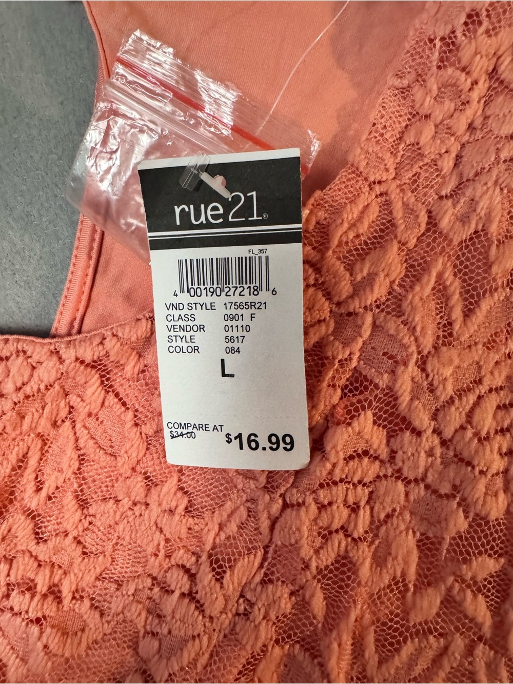 Y2K Rue21 Coral Lace Tank with Floral Trim - Picture 3 of 4
